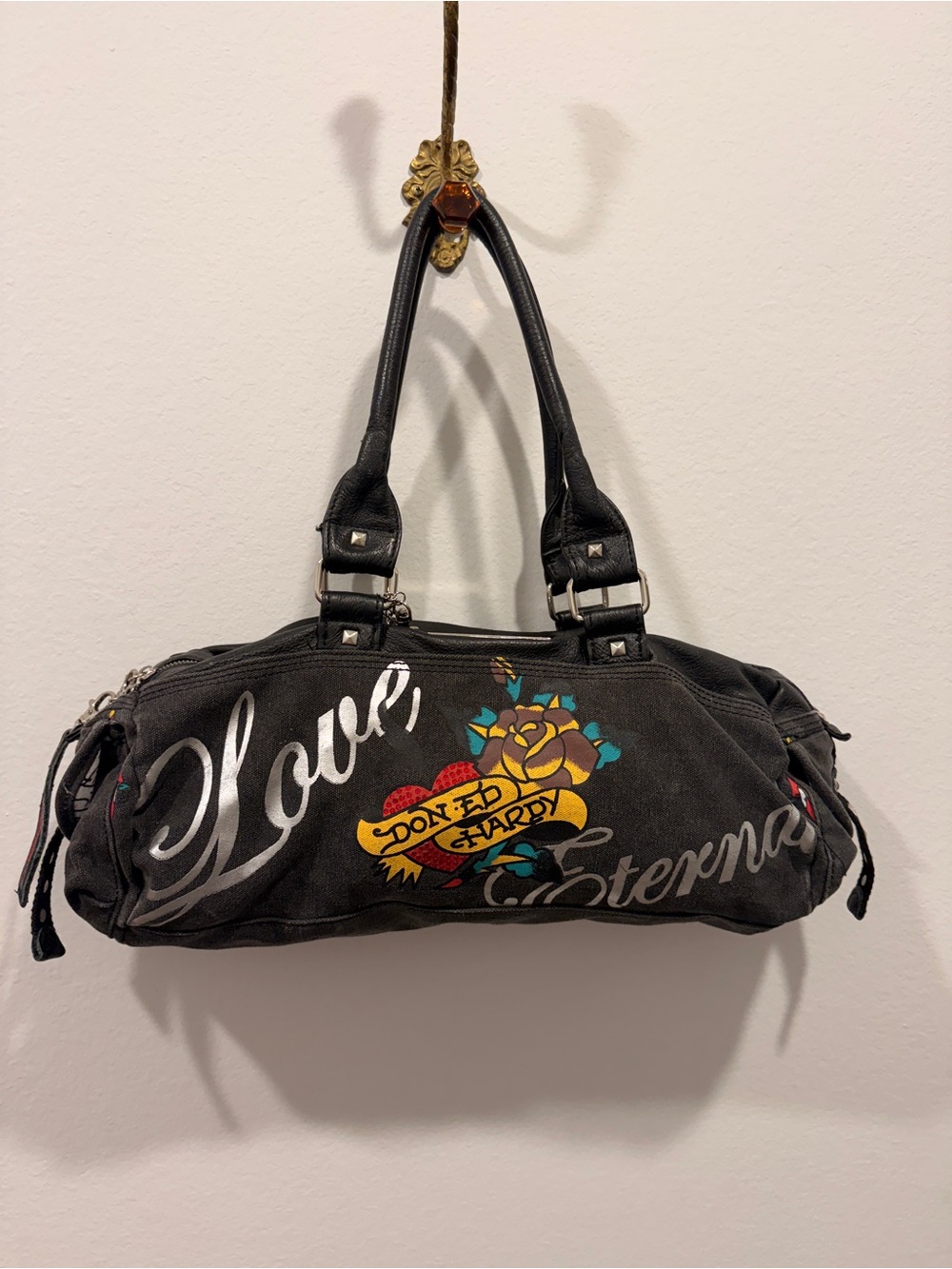 vintage Ed Hardy barrel duffle shoulder bag